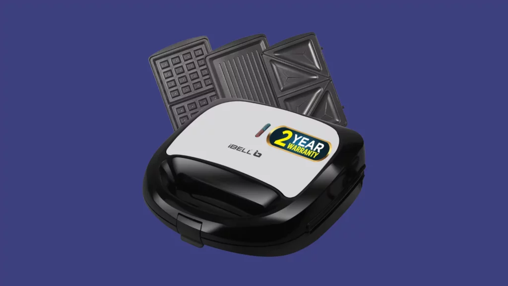 iBELL SM1301 3-in-1 Sandwich Maker with Detachable Plates for Toast, Waffle, and Grill, 750 W