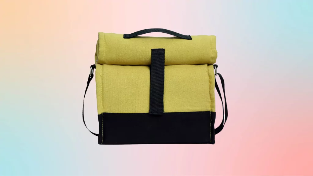 MARINE PEARL Cotton Canvas Thermal Lunch Tiffin Food Bag with Bottle Spoon Folk Holder