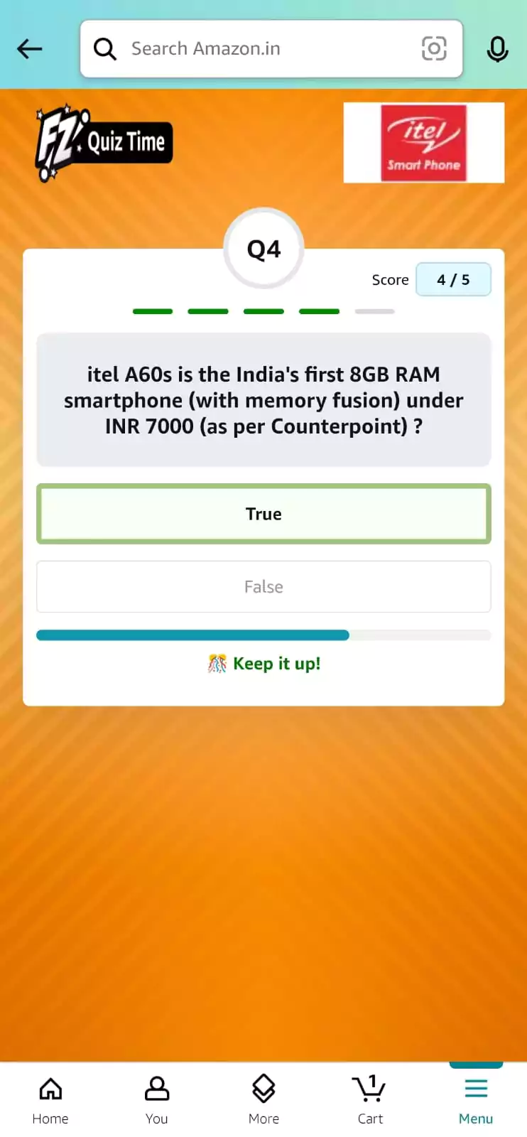 Amazon itel A60s Quiz Answer 4
