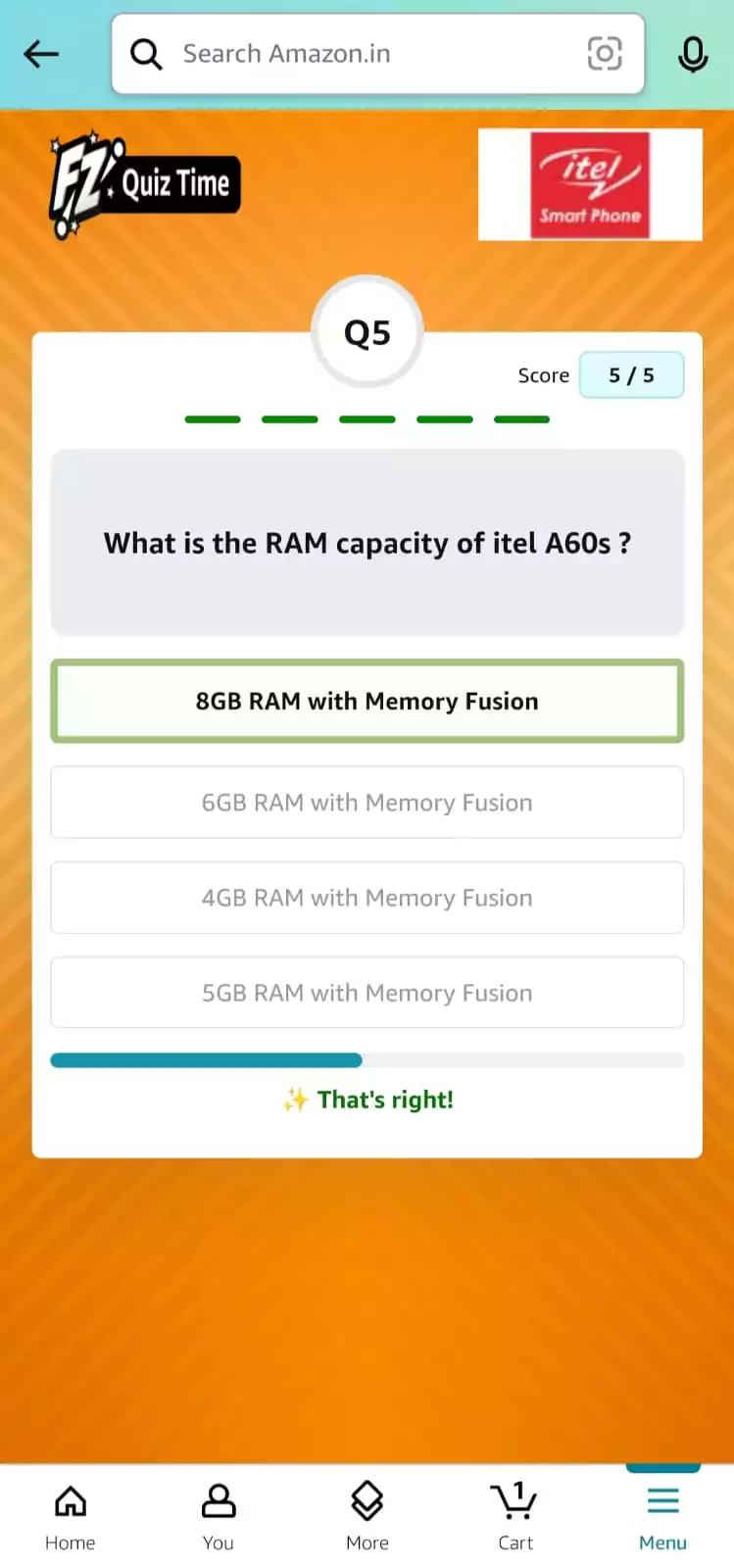 Amazon itel A60s Quiz Answer 5