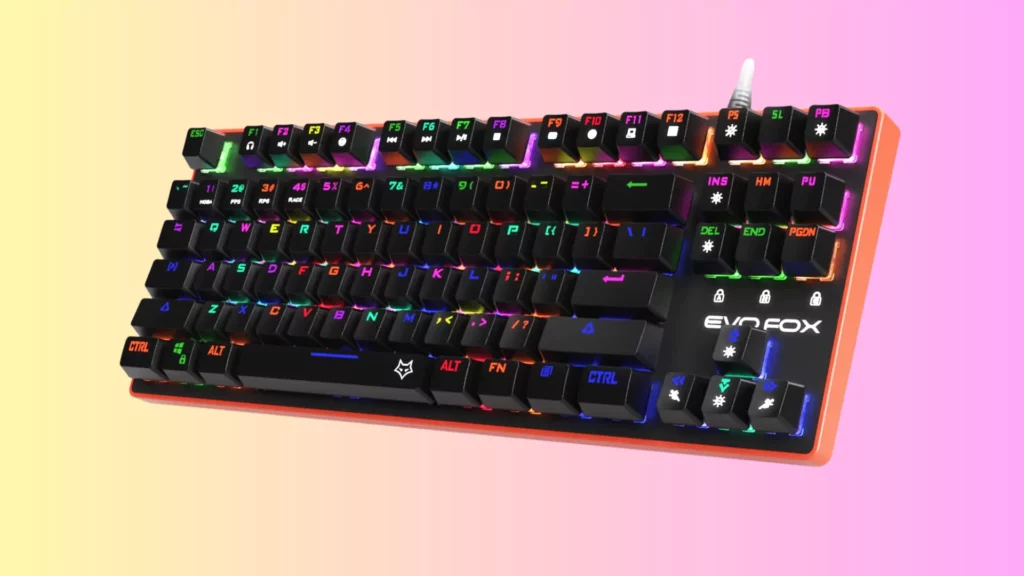 EvoFox Katana Pro RGB Mechanical Keyboard with Silent Outemu Red Switches | 16 Million True Prism RGB | Powerful Software | 4 Game Modes Presets | 16 Lighting Effects | TKL Keyboard | On Board Memory | Braided Cable with EMI Ring