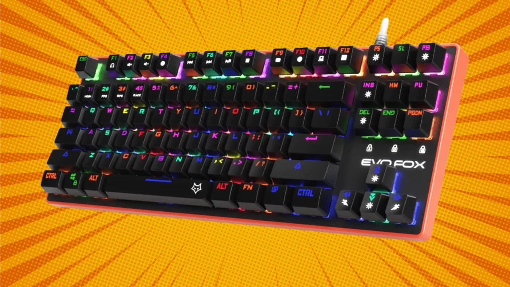 EvoFox Katana Pro RGB Mechanical Keyboard with Silent Outemu Red Switches | 16 Million True Prism RGB | Powerful Software | 4 Game Modes Presets | 16 Lighting Effects | TKL Keyboard | On Board Memory | Braided Cable with EMI Ring