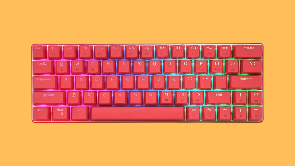 HUO JI CQ63 60% Wireless Mechanical Gaming Keyboard Red Switches, Bluetooth 5.0, 63 Keys for PC, Smart Phone, Mac and Laptop
