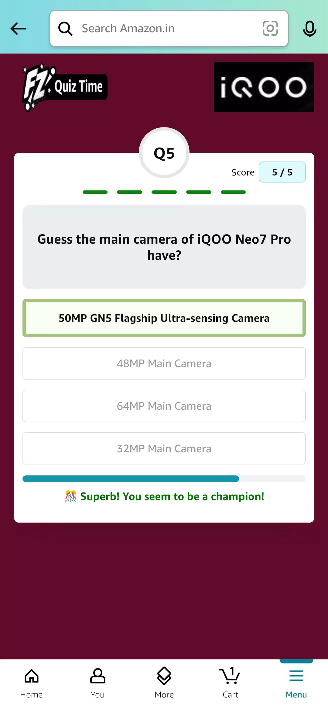 Amazon iQOO Neo 7 Pro Quiz Answer 5