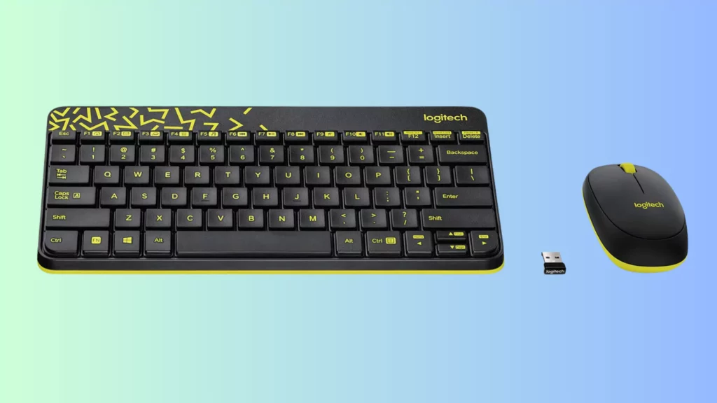 Logitech MK240 Nano Wireless USB Keyboard and Mouse Set, 12 Function Keys 2.4GHz Wireless, 1000DPI, Spill-Resistant Design, PC/Mac, Black/Chartreuse Yellow