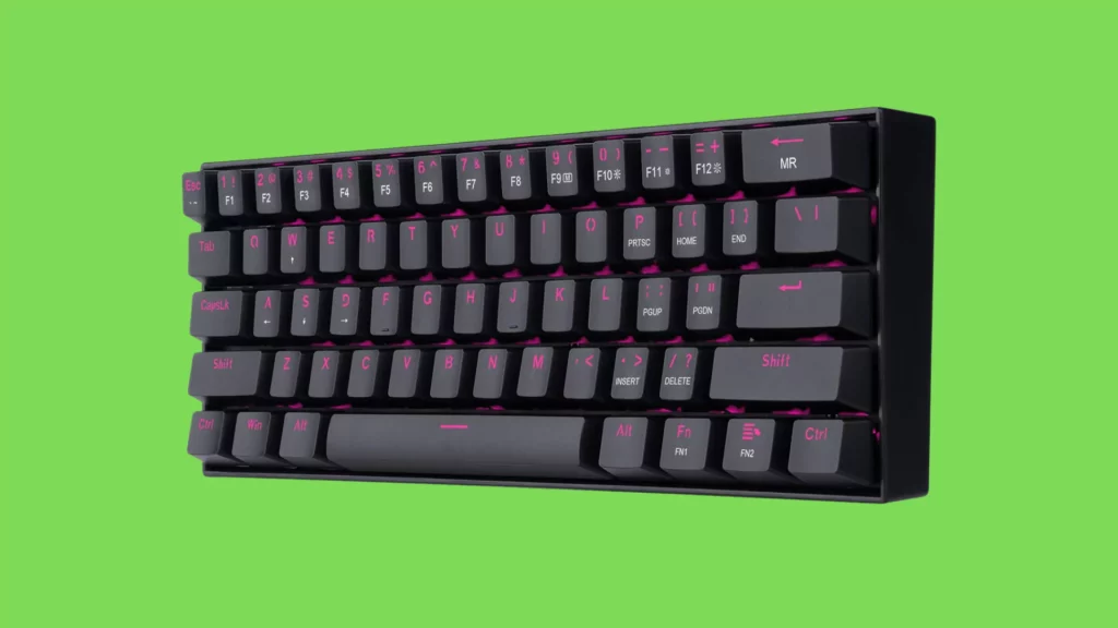 Redragon K630 Dragonborn 60% Wired Pink Single Lighting Gaming Keyboard, 61 Keys Compact Mechanical Keyboard with Brown Switch, Pro Driver Support