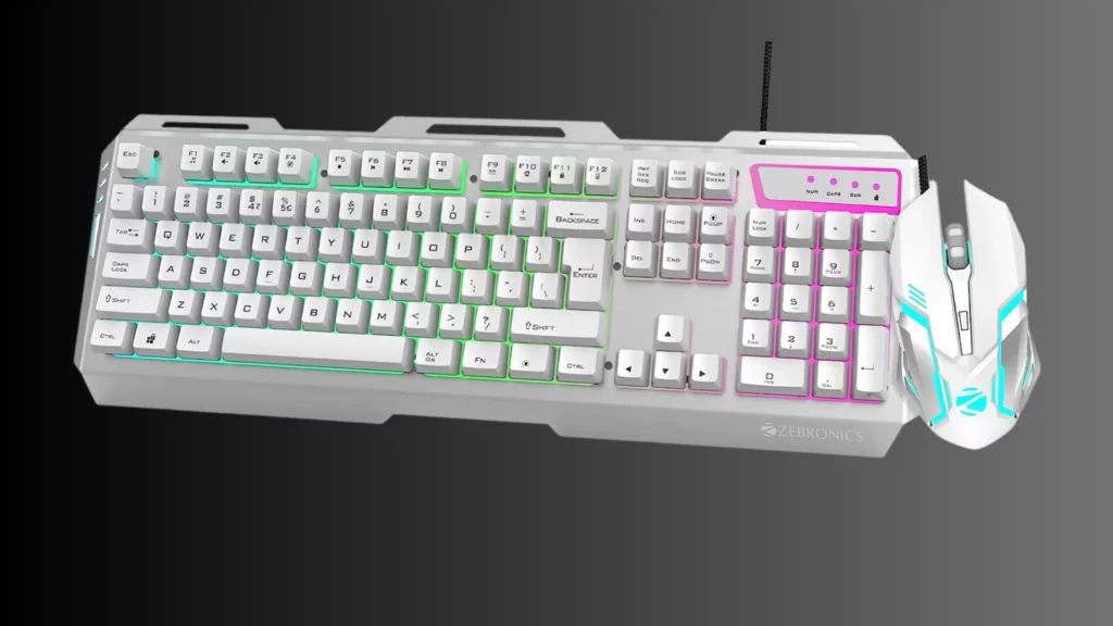 Zebronics Zeb-Transformer USB Gaming Keyboard and Mouse Set (USB, Braided Cable) White with Silver