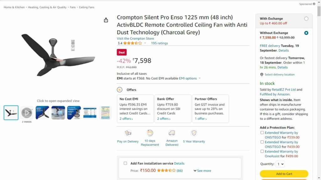 Enhance Your Home Decor with Crompton's Silent Pro Enso Fan - Discounted on Amazon