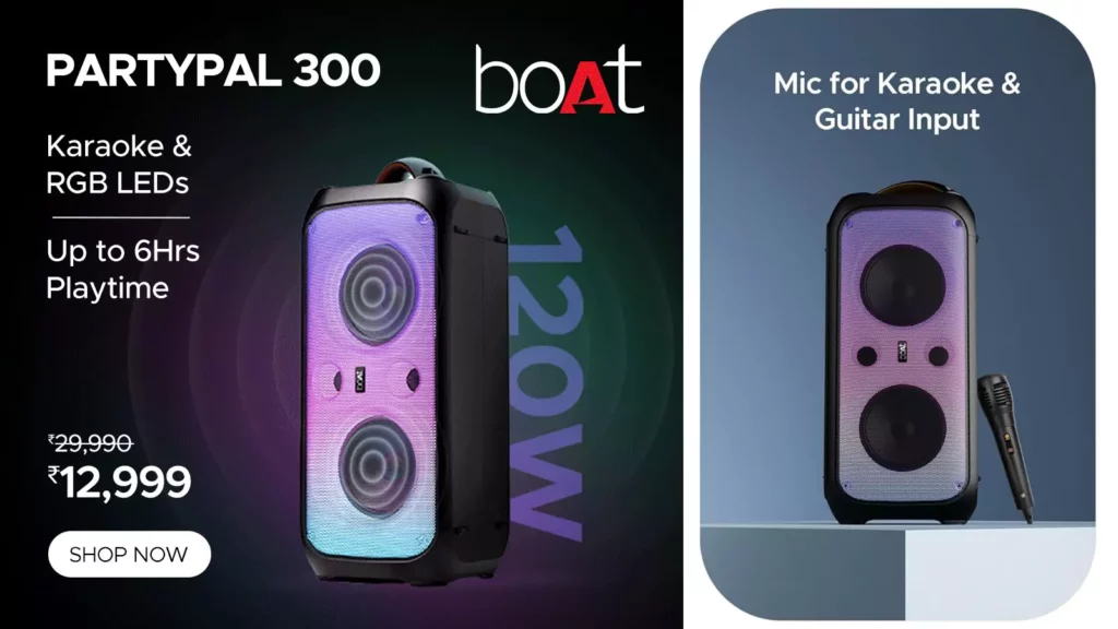 boAt Partypal 300 Party Speaker with 120W, Mic for Karaoke & Guitar Launched in India