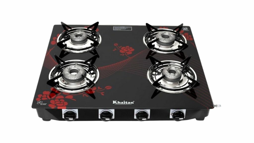 Khaitan 4 Burner Active Forge Red Toughened Glass LPG Gas Cooktop