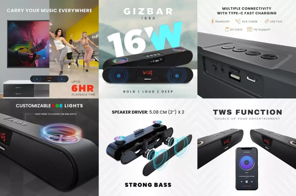 GIZMORE BAR 1650 16W RMS Soundbar Features