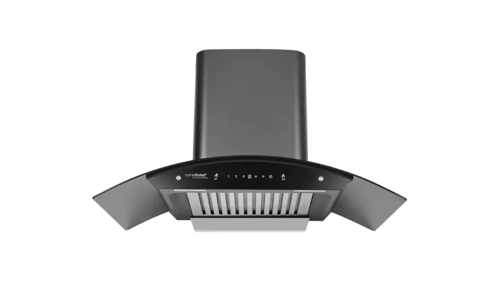Eurodomo 90 cm 1200 m³/hr Auto-Clean curved glass Kitchen Chimney (Hood Classy Plus HC SC BF BK 90), Baffle Filter, Touch & Gesture Control, Black