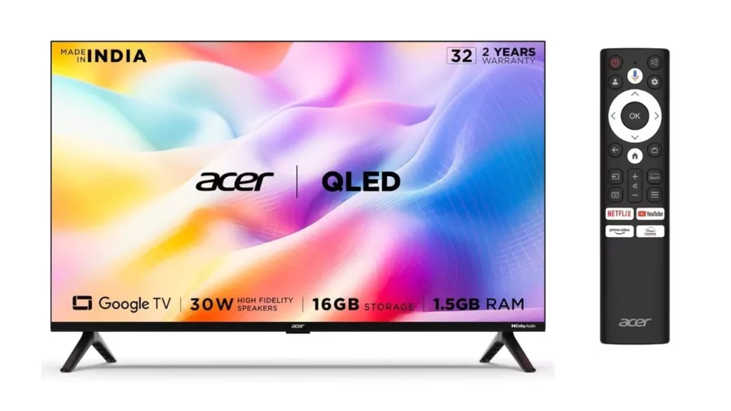 4. Acer 80 cm (32 inches) V Series HD Ready Smart QLED Google TV AR32GR2841VQD (Black)