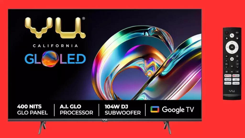 10. Vu 108 cm (43 inches) The GloLED 84 Watt DJ Sound Series 4K Smart Google TV 43GloLED (Grey)