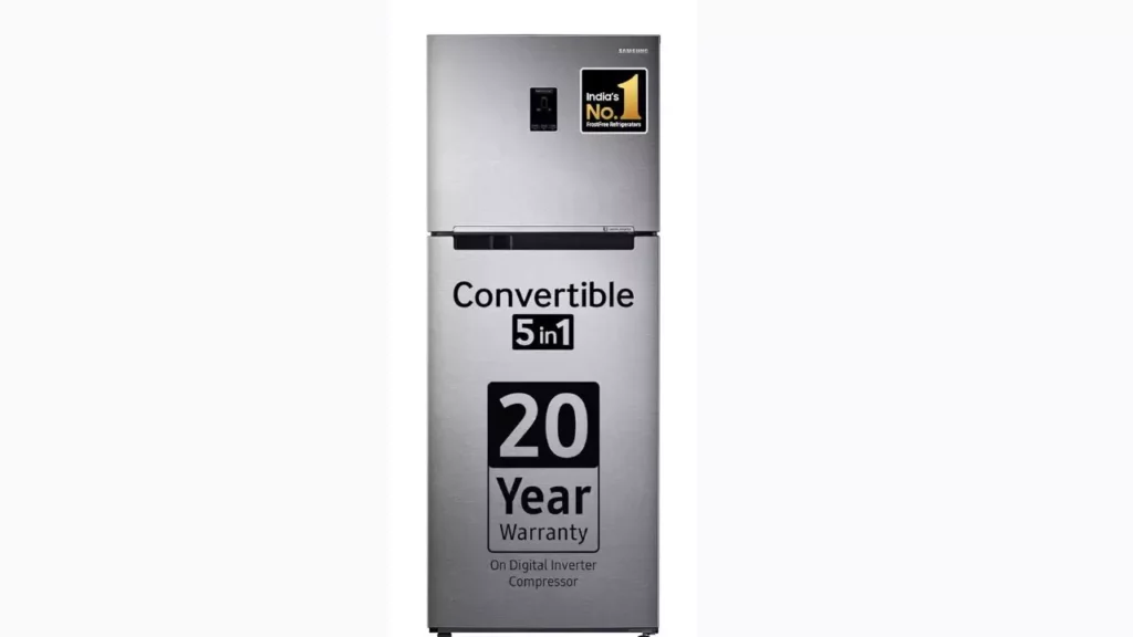 Samsung 385 L, 2 Star, Convertible 5-in-1 Digital Inverter, with Display Frost Free Double Door Refrigerator (RT42C5532S9/HL, Silver, Refined Inox, 2024 Model)