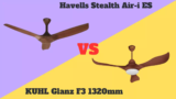 Havells Stealth Air-i ES Vs KUHL Glanz F3 1320mm IoT Enabled Power Saving BLDC Ceiling Fan Full Specification Compare